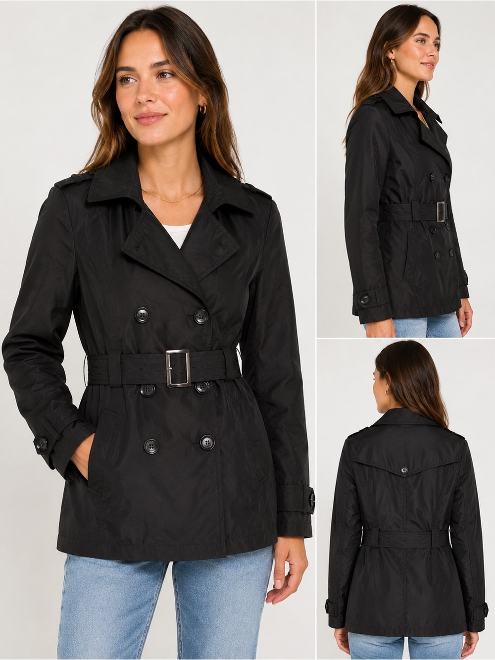 Majora Black Belted Double Breasted Trench Jacket Womens L